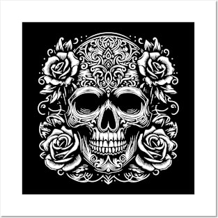 skull roses Posters and Art